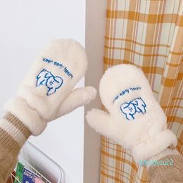 Cinq doigts gants Milkjoy mignon chien corail polaire filles chaîne doux mitaines hiver chaud femmes adultes broderie