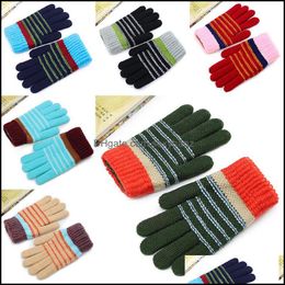 Cinq doigts gants mitaines chapeaux, écharpes mode accessoires enfant hiver garder au chaud gant rayé jacquard tricot MTI couleurs mitaines extérieur