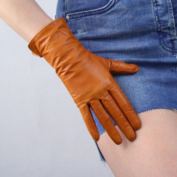 Guantes de cinco dedos Mitones Mujer Piel de oveja Calor de invierno Más terciopelo Cuero genuino Conducción Mujer S2800