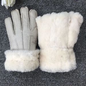 Gants à cinq doigts MOONBIFFY femmes 100% gants d'hiver en peau de mouton hommes véritable cachemire en cuir véritable fourrure gants chauds dames mitaine à doigt complet 231115