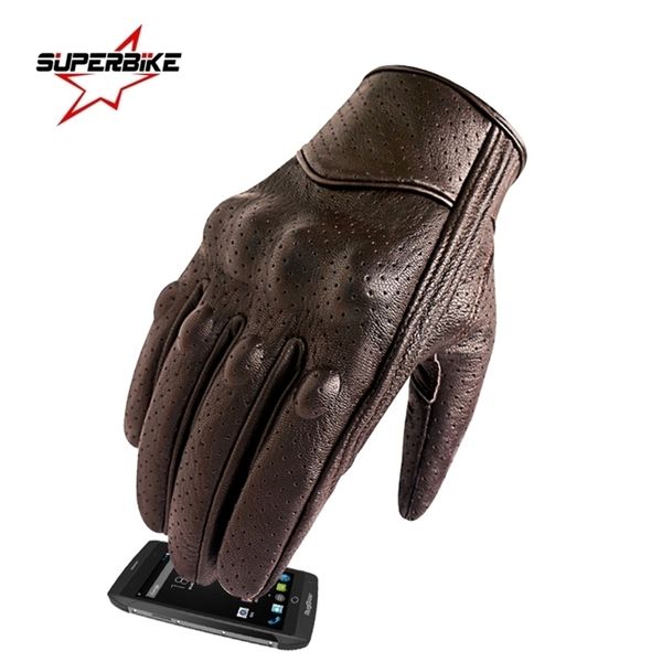 Cinq doigts gants gants de moto en cuir tactile hommes marron Sports de plein air cyclisme gant moto course guantes de moto luvas de motocicleta 220921