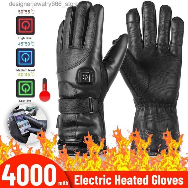 Cinco dedos Guantes Guantes de calefacción de motocicleta 4000mAh Guantes térmicos 3 engranajes Guantes de esquí de invierno ajustables Pantalla táctil para Moto Racing Riding Winter Q231206