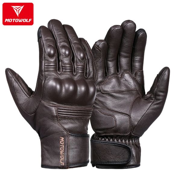 Cinco dedos Guantes Motocicleta Guantes de cuero real Impermeable A prueba de viento Invierno Cálido Verano Transpirable Toque Operar Guantes Moto Fist Palm Protect 231215