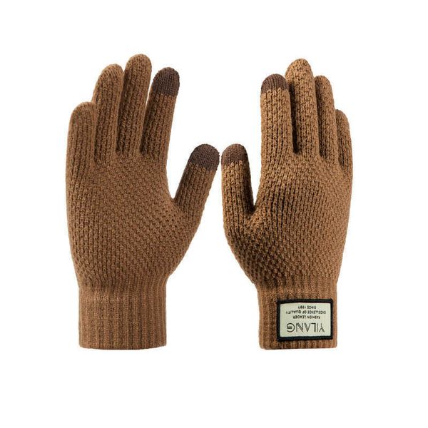 Cinco dedos Guantes Nuevo Otoño e Invierno Protección contra el frío Al aire libre Cálido Pantalla táctil para hombres Montar Felpa Punto engrosado