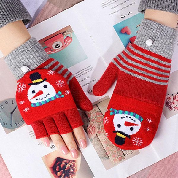 Cinq doigts gants en plein air noël tricoté épais pour hommes femmes enfants cerf imprimé chaud hiver plein doigt noël élastique mitaines