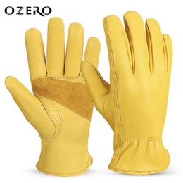 Guantes de cinco dedos OZERO Guantes de trabajo de cuero Cuero de vaca Jardinería Protección Mecánica Conducción Deportes Montar al aire libre Guantes antideslizantes para hombres Mujeres 231031