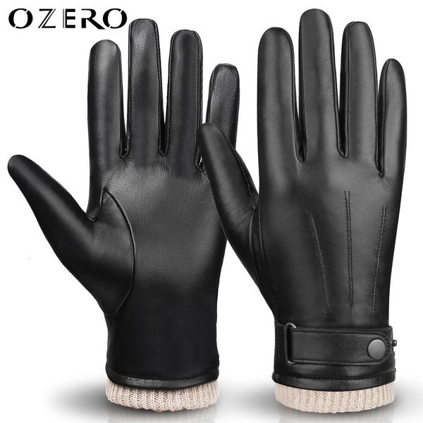 Gants à cinq doigts OZERO Hommes Gants de mode d'hiver Nappa Cuir Cachemire Écran tactile Bouton chaud Noir Moto Conduite Gants coupe-vent 5022 230822