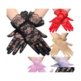 Five Fingers Gloves Party Sexy Dress Mujeres Mitones de encaje de alta calidad Párrafo Accesorios de boda Fl Finger Girls Drop Delivery Fas Otqvy