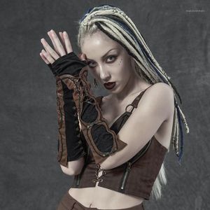 Cinq doigts gants PUNKRAVE femmes Steampunk sans doigts Vintage Punk rétro sculpté élastique tricot Long