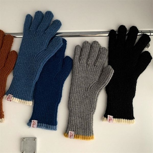Cinq doigts gants couleur pure tricoté gant de laine écran d'hiver étudiant équitation doigt fendu épais couple chaud cadeau de Noël 221104