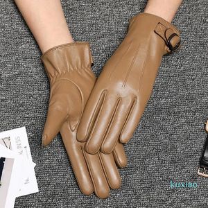 Cinq doigts gants en cuir véritable femme dames élégant agneau automne hiver thermique doublure en peluche femmes conduite