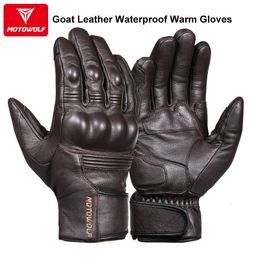 Gants à cinq doigts Gants de moto en cuir véritable imperméable coupe-vent hiver chaud été respirant tactile exploiter guantes moto poing paume protéger 231216