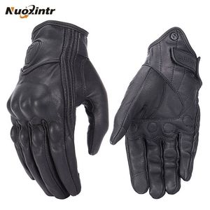 Cinco dedos Guantes Retro Motocicleta Guantes Persecución Perforado Cuero real Pantalla táctil Hombres Mujeres Moto Guantes impermeables Motocross Guante 220921