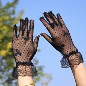Guantes de cinco dedos Retro Mujeres delgadas Verano Sexy Malla de encaje Unidad transparente Protector solar Cicatrices Elasticidad Etiqueta Danza Cosplay TK37Fi