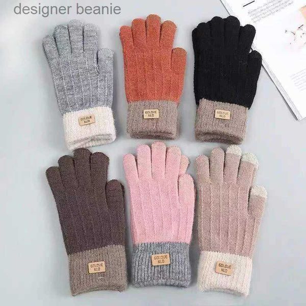 Cinco dedos Guantes Rimiut Mujeres Cálido Grueso Felpa Punto Gs Pantalla táctil Hombres Mujeres Moda Otoño Invierno Mantener Caliente Equitación Esquí Al Aire Libre GSL231122