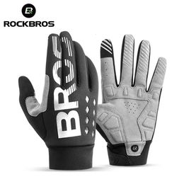 Gants à cinq doigts ROCKBROS gants de cyclisme antichoc résistant à l'usure SBR hommes femmes doigt complet gants coupe-vent respirant allonger chaud gant VTT 231207