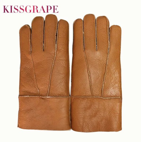 Gants à cinq doigts russe hiver Super chaud gants hommes véritable fourrure de mouton mitaines mâle conduite en plein air moto gants doux chaud coupe-vent gants 231017