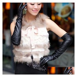 Five Fingers Gloves S M L Womens Black Color Long Faux Pu Leather Moda Mujer Vestidos de fiesta Vestido de noche Drop Delivery Accessorie Dhu2Z