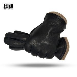Cinq doigts gants vente mode simple hiver hommes gants en peau de cerf chaud doux couture extérieure conduite gants en cuir 70% doublure en laine 230822
