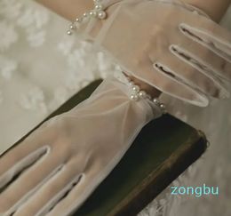 Cinq doigts gants sexy dentelle cyclisme conduite crème solaire mitaines été femmes mince courte maille transparente perle rétro robe de soirée