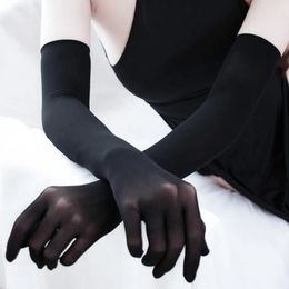 Cinq doigts Gants Sexy Dentelle Mince Transparent Creux Respirant Longue Sans Couture Haute Élasticité Solide Femmes Homme Blanc Noir Bas 231012