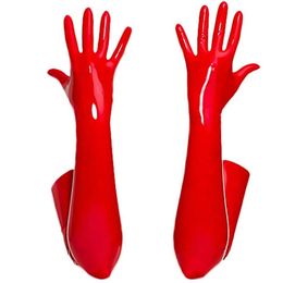 Cinq doigts Gants Sexy Femmes Faux Cuir PVC Brillant Latex Long Punk Mitten Party Clubwear Cosplay Stage Costume Accessoires 230925