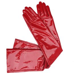 Guantes de cinco dedos Guantes largos de mujer sexy Guantes de charol para mujer Fiesta negra brillante Noche Guante largo largo PU Cuero brillante en venta 230822