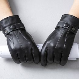 Vijf Vingers Handschoenen Schapenvacht Heren Zakelijk Leer Touchscreen Voor Rijden Motor Fietsen Buiten Winddicht Zwart 230921