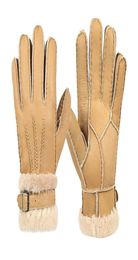 Cinq doigts gants en peau de mouton hiver pour femmes hommes véritable fourrure de cachemire chaud dames doigt complet en cuir véritable Mitten7592914