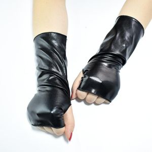 Cinq doigts gants courts sans doigts en cuir verni noir Halloween habiller Punk Cos Hip-Hop danse Emo Goth Guantes Lolita