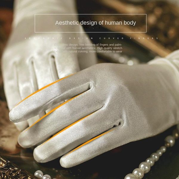 Cinq doigts gants courts satin femmes poignet longueur noir opéra accessoires d'été pour gothique lolita robes de fiesta252m