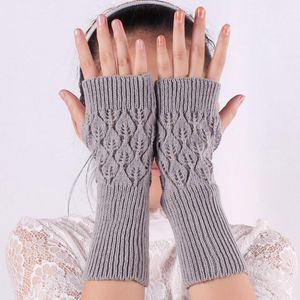 Cinco dedos guantes shuangr invernales calientes de punto sin dedo mujeres acrílicas estiramiento acrílico medio dedo brazo de brazo de crochet falso de tejido de tejido