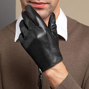 Guantes de cinco dedos Primavera Otoño Hombres Piel de oveja genuina Transpirable Fino Dedo completo Conducción al aire libre NR156