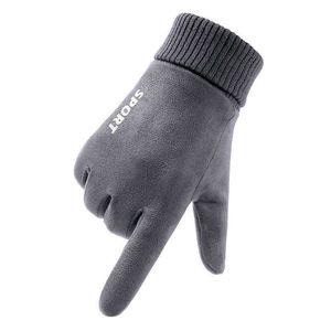 Gants à cinq doigts Gants en daim pour hommes automne et hiver en plein air coupe-vent en peluche chaud température de verrouillage prolongée demi-doigt exposé deux doigts équitation