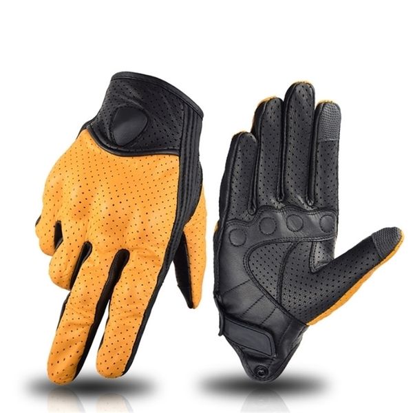 Cinq doigts gants d'été gants de moto en cuir jaune gant de motocross hommes femmes rétro motard cyclisme motocycliste protection chèvre 220921