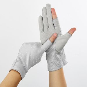 Vijf vingers handschoenen zomer vrouwen ademende zonnebrandcrème half vinger touchscreen rit vrouwelijke skid anti-uv kanten boog elegant