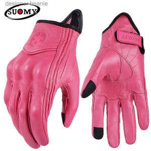 Vijf Vingers Handschoenen SUOMY Dames Motor Leer Gs Zomer Ademend Moto GP Gs Retro Lange Vinger Fietsen Gs Roze XS-XXLL231103