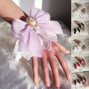 Five Fingers Handschoenen Sweet Lolita Lace Bow Hand Sleeve Double Layer Floral Lace False Wrist Manchetten Armband Cosplay Girl Party Hand Sleeves 230712