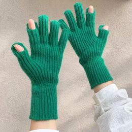 Cinco dedos Guantes Pantalla táctil para jugar Teléfono Mujeres Invierno Espesar Cálido Punto Estiramiento Dedo completo Esquí al aire libre Y2K 231130