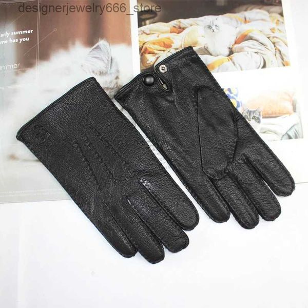 Cinq doigts gants écran tactile de nouveaux gants de cerf masculins en cuir en cuir en tricot en laine ondulée gants de conduite chaude d'hiver