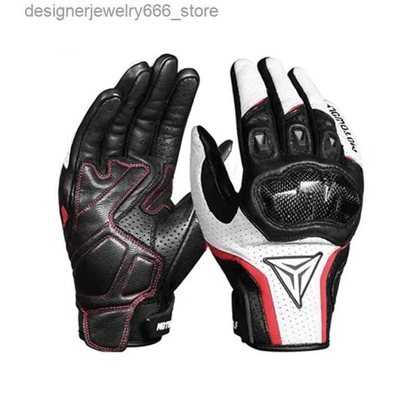 Gants à cinq doigts Gants en cuir respirants à écran tactile Gants de moto Équipement de protection complet des doigts Racing Pit Bike Riding Moto Moto Enduro Q231206