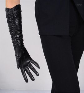 Handschoenen met vijf vingers Touchscreen Lang Woman039s Simulatieleer PU Geplooid Stapel Zwart Zijde Gevoerd Vrouwelijk Touch 4050cm PU8112853500