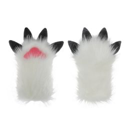 Vijf Vingers Handschoenen Unisex Cosplay Cartoon Dierenpoot Vorm Pluche Halloween Wanten Harige Manchetten voor Carnaval Party Drop 230921