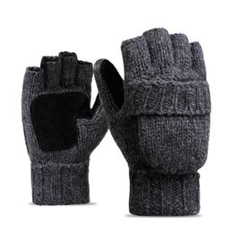 Handschoenen met vijf vingers, unisex plus dikke mannelijke vingerloze handschoenen, herenwol, winterwarm, blootgestelde vingerwanten, gebreide warme, flip-handschoenen met halve vingers 230906