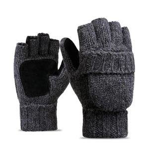 Guantes de cinco dedos Unisex Plus Guantes sin dedos masculinos gruesos Hombres Lana Invierno Cálido Mitones de dedo expuestos Punto Cálido Flip Medio dedo Guantes 231207