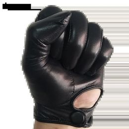 Cinco dedos guantes sin forro de lujo para hombre cuero genuino suave de alta calidad piel de cabra mano apretada para pantalla táctil conducción invierno cálido 231012