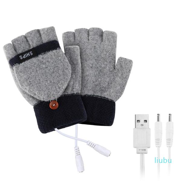 Cinq doigts gants Usb chauffés femmes électrique tricot lavable à la main chauffage demi-doigt gant pour ordinateur portable bureau mitaines de travail