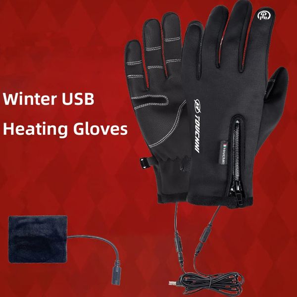 Cinq doigts gants USB hiver hommes ski chauffé en plein air main chaude femmes cyclisme moto vélo équitation randonnée chasse écran tactile 231130