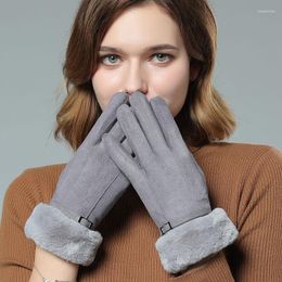 Cinq doigts gants chauds femmes hiver daim extérieur équitation écran tactile épaissi et belle