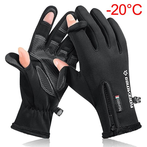 Cinq doigts gants imperméables pêche d'hiver 2 doigts rabat coupe-vent femmes hommes velours protection chaude pêche à la ligne 221110